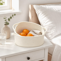 Panier de rangement ovale en corde de coton tressée fait main avec double poignée pour pique-nique, fruits, magazines, organisateur de bureau ou de fenêtre - Vente en gros