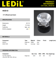 Ledils CA11264_HEIDI-D Lentille PMMA à montage intégré transparente 7-14 avec ruban adhésif diffuseur pour éclairage LED >90% de transmittance