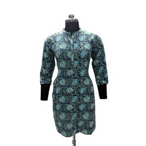 Tunique ethnique Kurta pour Diwali, imprimé floral, en coton, style simple, coupe droite, pour adultes, tenue de festival indienne vibrante C6 - Product Image 4