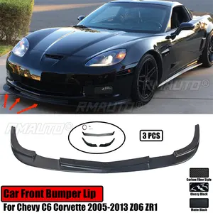 Chevy C6 코르벳 2005-2013 Z06 ZR1 자동차 앞 범퍼 립 스포일러 스플리터 와이드 바디 모델 탄소 섬유 스타일 광택 블랙