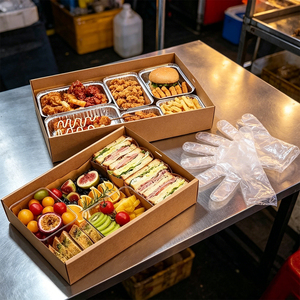 Caja de Papel Kraft Cuadrada Desechable para Alimentos con Tapa de Cierre a Presión, Tamaño Personalizable para Empacar Sushi, Ensaladas, Frutas y Comidas Ligeras - Product Image 1