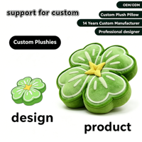 Coussin en peluche trèfle à quatre feuilles personnalisé, mascotte porte-bonheur, fabricant de coussins en peluche, conception de poupées en peluche personnalisées, jouets en peluche doux
