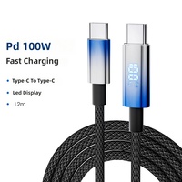 Câble de charge rapide Type-C vers Type-C tressé avec affichage numérique LED 100W pour Android et iPhone 15 (1,2m/2m)