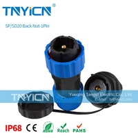 SP20 SD20 écrou arrière en plastique fileté industriel personnalisé 1Pin IP68 connecteur étanche de fil électrique circulaire