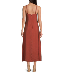 Women's Beige Maxi <b>Slip</b> Dress Minimalist Back Zipper Long Sleeveless Solid Color Breathable Summer Woven Polyester Dress - Product Image 5
