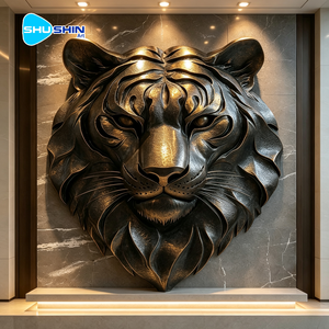 Sculpture murale en bronze proportionnelle, tête de lion dorée en relief, statue antique de tête d'animal, décoration murale, souvenir - Product Image 5