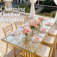 Table de réception de luxe en verre et acier inoxydable pour hôtel, salon, mariage, banquet, événement, fête commerciale