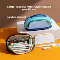 Trousse à crayons verticale transparente pliable grande capacité Shlan PC-1333, style garçon, simple, portable, en tissu, pour l'école, le bureau, numérique, UV