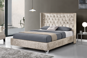 Design europeo moderno doppio <span class=keywords><strong>letto</strong></span> con piattaforma King-Size in velluto frantumato morbido rivestimento diamantato bottoni testiera alare più recente - Product Image 5