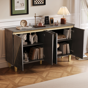 Modern Hotel <b>Sideboard</b> Cabinet with <b>Storage</b> 4-Door Doors Dimensional Effect Adjustable Shelves for Dining Room - Product Image 1