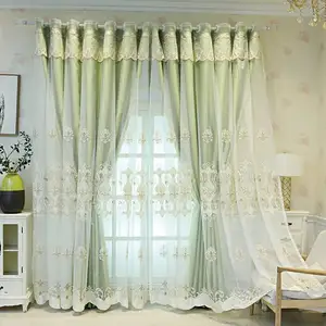 Tende trasparenti verdi di lusso all'ingrosso 3 D tende da parete per soggiorno con ricamo floreale