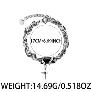 Bracciale da uomo in acciaio inossidabile anti-ossidazione - Catena delicata con ciondolo quadrato in zircone, gioiello impermeabile - Product Image 6