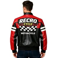 Blouson de motard vintage personnalisé pour homme en peau de mouton, coupe-vent, avec blocs de couleur et patchs brodés – Fabricant
