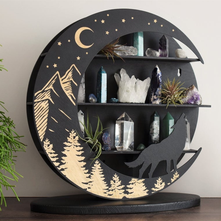 Воющий волк в лесу Луна Хрустальная полка с подставкой