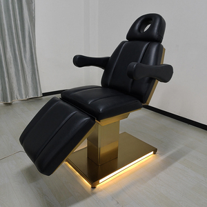 Muebles de salón de belleza modernos, cama de masaje con Base dorada de cuero negro, cama de masaje ajustable con 3 motores eléctricos - Product Image 4