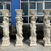 Pilier de statue de dame beige antique en pierre naturelle décorative personnalisée Colonne de marbre