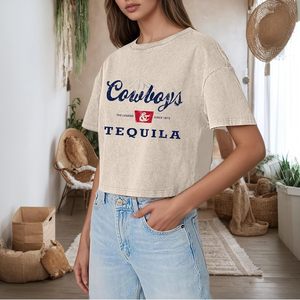 Camiseta Corta Estilo Vaquero Occidental FOXA para Mujer, Camisetas con Gráficos Vintage, Música Country, Rodeo, Lavado Ácido, Top de Jersey de Algodón - Product Image 2