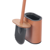Nouvel ensemble brosse WC 2025 en bambou durable et anti-goutte avec support, brosse WC en silicone à long manche