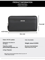 Dompet Pria Kulit PU Panjang, Kapasitas Besar, Resleting Ganda, Portabel, Tempat Ponsel, Tempat Kartu, Organizer Bisnis Sehari-hari