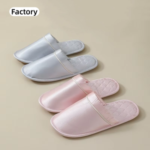 Pantuflas de satén rosa y gris para hotel, <span class=keywords><strong>spa</strong></span>, invitados, bodas, viajes, con suela de TPR para interiores - Product Image 1