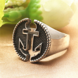 Anchor <b>Ring</b> Men's Retro Silver Stainless Steel <b>Open</b> Design Punk Style Jewelry Gift - Product Image 2
