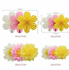 Decoraciones para Fiestas Temáticas de Primavera DAMAI, Abanicos de Papel en Rosa, Amarillo y Blanco, Pompones para Fiestas Diarias y Decoración de Paredes - Product Image 3