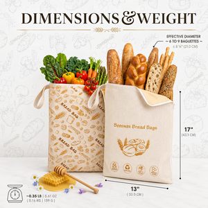 Sac à pain en coton biologique réutilisable, sans plastique, avec fermeture éclair, design personnalisé, zéro déchet, XL 13x17 pouces, pour pain au levain, avec cire d'abeille - Product Image 2