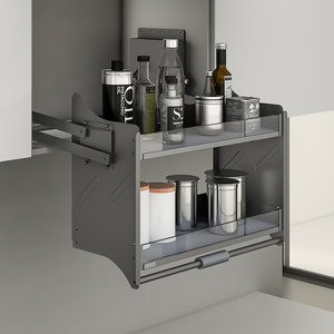 Luxury Kitchen <strong>Wall</strong> Cabinet Aluminum Double Tier Rotating Lifting Pull-Out Cabinet Mounted Spice <strong>Storage</strong> <strong>Basket</strong> - Product Image 3