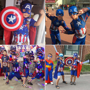 Costume de cosplay Captain America pour enfants de 8 à 13 ans, en tissu de coton, avec bouclier et masque, tenue de jeu de rôle - Product Image 4