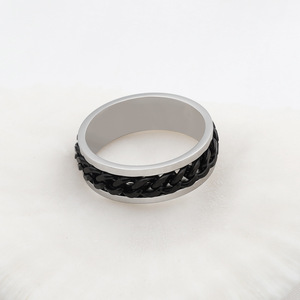 Men's <b>Titanium</b> Steel Chain <b>Ring</b> Black Rotating Bottle Opener Geometric Design Gift Jewelry - Product Image 1