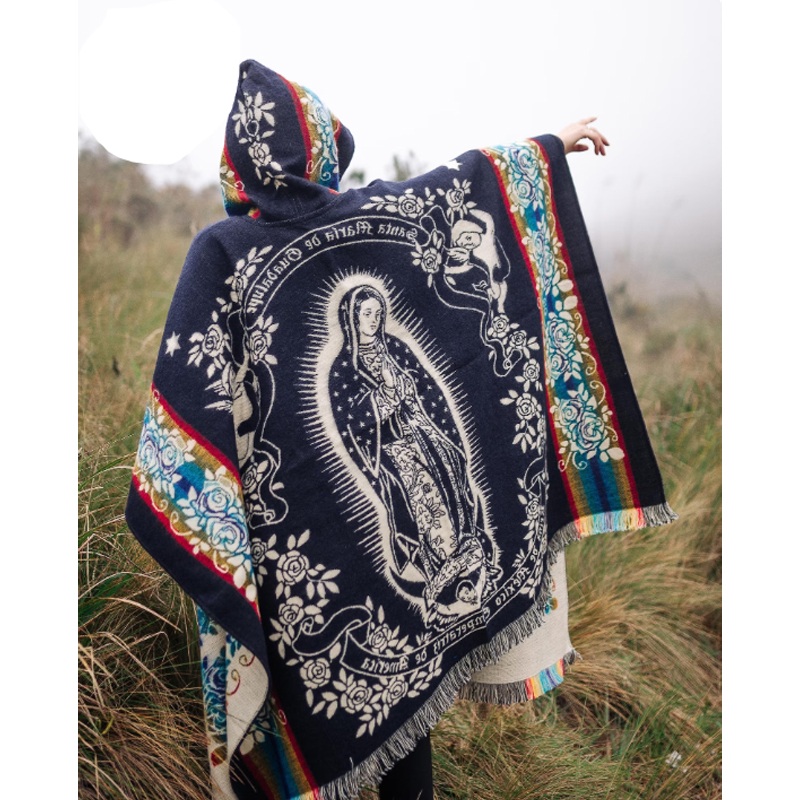 Mùa đông khăn choàng làm bằng tay serape virgen de guadalupe Poncho Trinh Nữ Mary Mexican Poncho phụ nữ của chúng tôi của guadalupe Alpaca Poncho