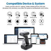 Lecteur de codes-barres 2D portable, filaire USB, sans fil 2.4G et Bluetooth, pour codes QR, Micro PDF417 et codes-barres 1D