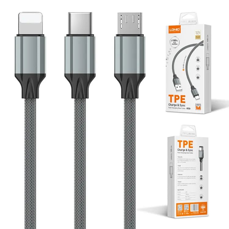 LDNIO In Stock LS441 2.4A Micro USB Type C Data Cable Wire TPE 1M 2M V8 USB Type-C Cable for iPhone Fast Charging Date Cable