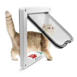 Pintu Flap kucing dengan 4 cara kunci keamanan kucing anak kucing ABS plastik dapat ditarik Kit pintu gerbang hewan peliharaan kecil penutup pintu gerbang hewan peliharaan kucing anjing