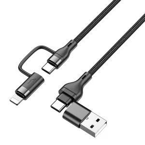 Aspor A116 Hot Sell 1,2 M 4-in-1-Micro-USB-Typ-C-Kabel Multi-USB-Anschluss Nylon-Geflecht USB-Ladekabel für Mobiltelefon-Datenkabel