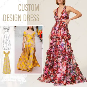 Robe De Soiree Chic alta calidad vestido de cumpleaños fabrica vestido de algodón estampado personalizado mujeres personalizar vestido comerciantes