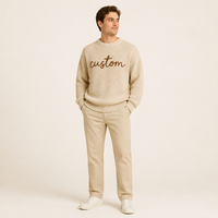 Benutzerdefiniertes Logo OEM Herren Vintage Beige Grobstrick-Pullover mit Stickerei-Logo Langarm Casual Großhandel Kleidung