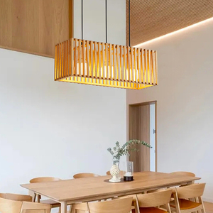 Lámpara Colgante <span class=keywords><strong>de</strong></span> Madera Maciza <span class=keywords><strong>de</strong></span> Estilo Japonés con 3 Luces, Lámpara <span class=keywords><strong>de</strong></span> Araña Rectangular <span class=keywords><strong>de</strong></span> Madera para Cocina, Comedor, E27 - Product Image 2