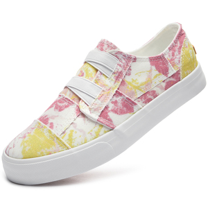 Chaussures en toile à enfiler pour femmes, style nouveau, personnalisées en gros, à tige basse, rose tie-dye, avec bande élastique - Product Image 3