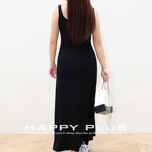 Vestido Largo con Cuello en V Happy Plus, Negro, Talla Grande, Cintura Ajustada, Vestido de Noche para Mujer, Color Sólido, Estilo Simple y Elegante - Product Image 3