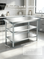 Table de travail en acier inoxydable pour cuisine commerciale, à deux niveaux, table de travail double couche en acier inoxydable