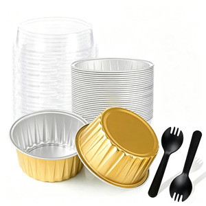 Contenedores Desechables de Aluminio de 120 ml para Postres, Moldes para Cupcakes con Tapas para Hornear Muffins, Mini Pasteles, Tazas de Papel de Aluminio para Postres - Product Image 1