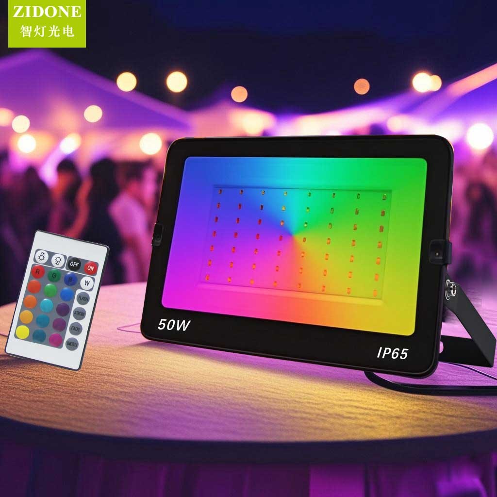High Brightness IP66 50W Remote Control Aluminum LED Floodlight Multi-Color RGB for Garden Landscape SMD Chip Outdoor Floodlight