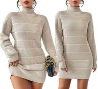 Robe pull en tricot pour femme, mini-robe moulante à col montant et manches longues, pull côtelé, robe de soirée chaude pour l'hiver, Sueter