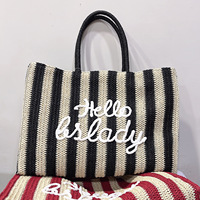 Bolso de Moda de Poliéster con Letra Bordada Hello Lady |   Bolso de hombro para vacaciones de gran capacidad con cierre de cremallera y dos correas |   Playa de Verano