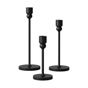 Set Of 3 <b>Black</b> Finish Iron Metal <b>Candlestick</b> Holders for Home Wedding Christmas Decoration Tabletop Durable Candle Holders - Product Image 1