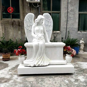 Ala di marmo bianco intagliato a mano del monumento degli angeli della panchina con la lapide della statua del bambino - Product Image 4