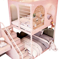 Lit superposé rose clair pour deux filles, style princesse, double étage avec rangement, escalier, armoire, cabane, lit mezzanine pour enfants, chambre individuelle