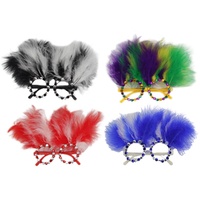 Accessoires de déguisement Lunettes en fausse plume avec diamant pour Mardi Gras Carnaval Party Supplies
