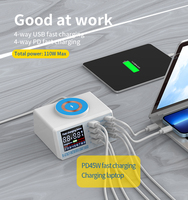 Port de charge multiple 4 USB + 4 PD Base de charge rapide pour téléphone intelligent Ordinateur portable Écran couleur Affichage numérique Chargeur sans fil 15W